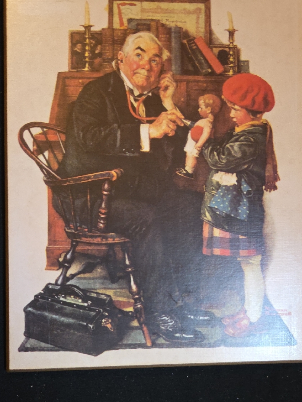 Vintage Norman Rockwell Print — Doctor and Little Girl (Red, Blue, Black)